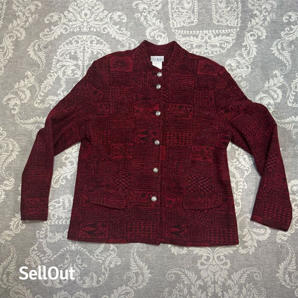 VIA MODA Women's Vintage Red Geometric Cardigan Jacket Size M